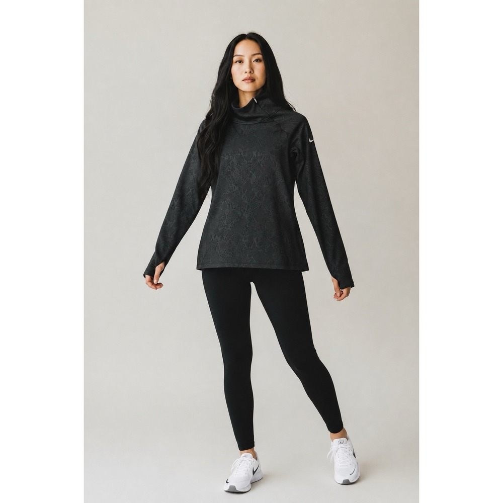 Nike Pro Dri Fit Women's Medium Black Snakeskin Embossed Print Long Sleeve